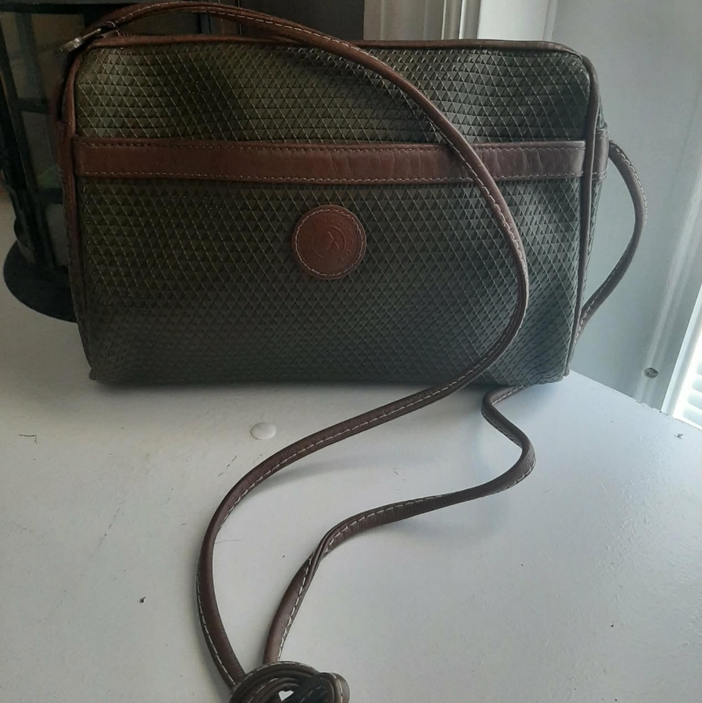 LIZ CLAIBORNE 1983 RARE Vintage/Retired Olive Green w/ Brown Trim Crossbody Bag